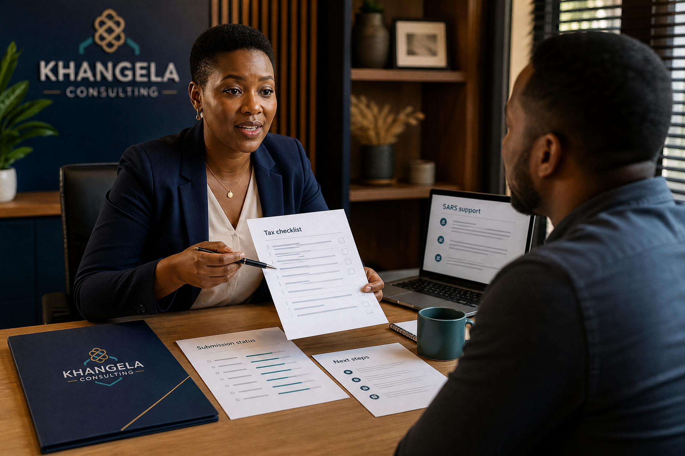 Consultant reviewing a tax checklist with a client